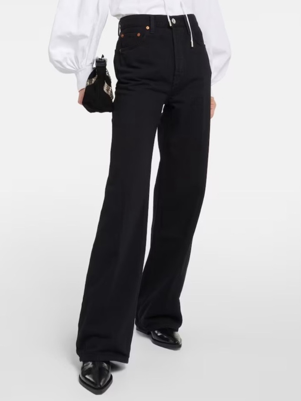 RE/DONE 70s Ultra High Rise Wide Leg Jeans Black Stone 27 🖤